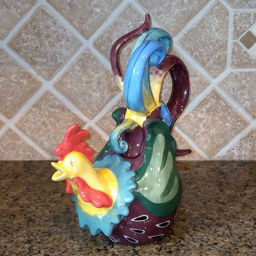Earl Bass Rooster Teapot Decorative Kitchen Home Decor Blue Sky Clayworks