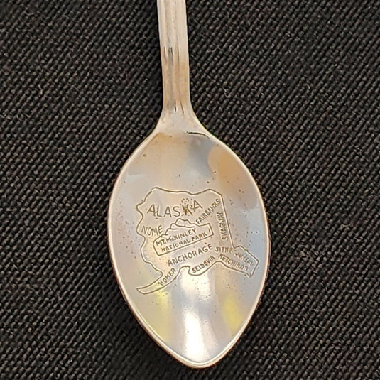 Stika Alaska Collector Souvenir Spoon 4.5 in with Cabin Dangler Engraved