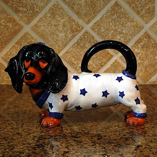 Willie Dachshund Dog Teapot Animal Ceramics Tea Pot Decor Blue Sky Corneille
