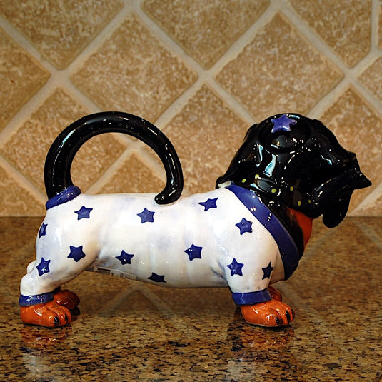 Willie Dachshund Dog Teapot Animal Ceramics Tea Pot Decor Blue Sky Corneille