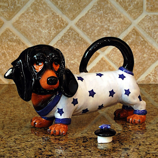 Willie Dachshund Dog Teapot Animal Ceramics Tea Pot Decor Blue Sky Corneille