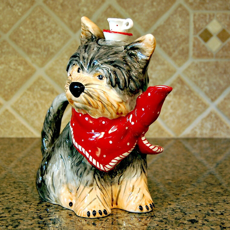 Load image into Gallery viewer, Ruby Red Dog Teapot Animal Ceramics Décor by Blue Sky Clayworks Heather Goldminc

