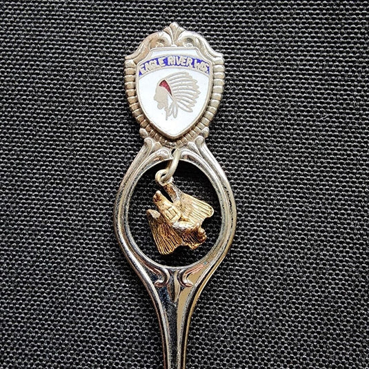 Eagle River Wisconsin Collector Souvenir Spoon 4.5" (11cm) with Eagle Dangler