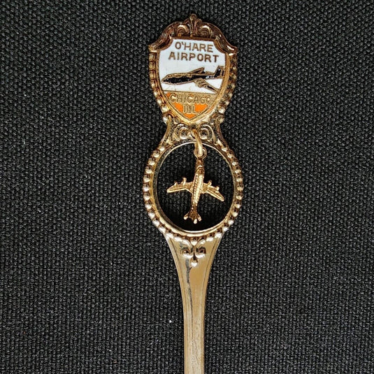 O'Hare Airport Chicago Collector Souvenir Spoon 4.5" with Airplane Dangler