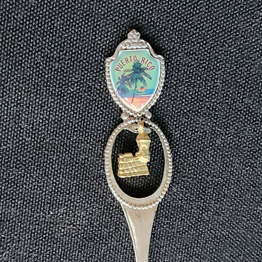 Puerto Rico Collector Souvenir Spoon 4.5" (11cm) with El Morro Castle Dangler
