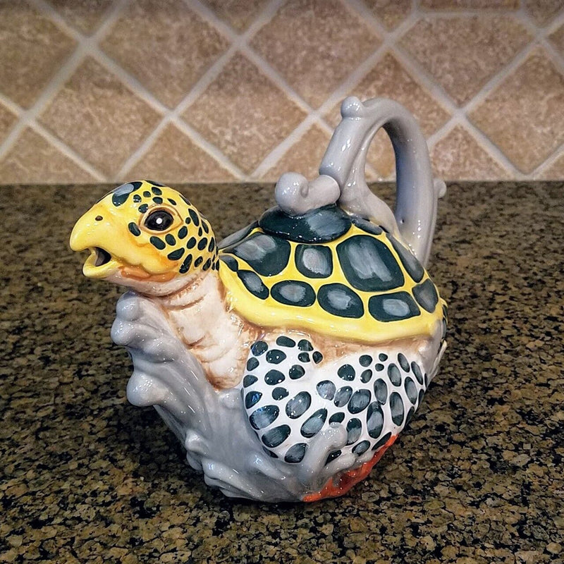 Load image into Gallery viewer, Sea Turtle Teapot by Blue Sky and Heather Goldminc Ceramics Animal Tea Pot
