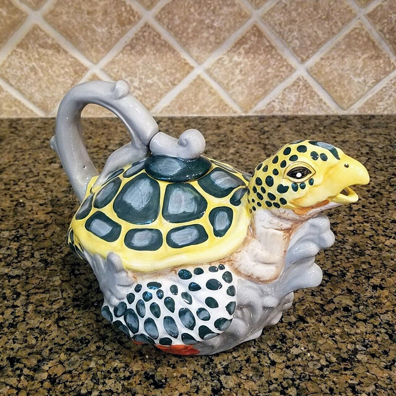 Load image into Gallery viewer, Sea Turtle Teapot Ceramic by Blue Sky and Heather Goldminc Kitchen Tea Pot Decor
