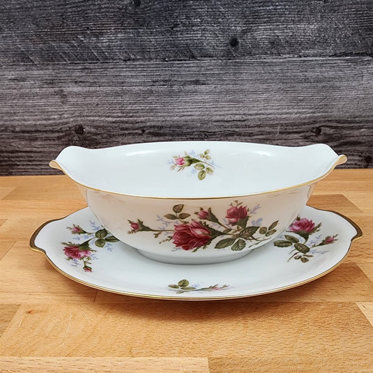 Moss Rose One Piece Gravy/Sauce Boat Pink Flowers Gold Trim by Sango Japan