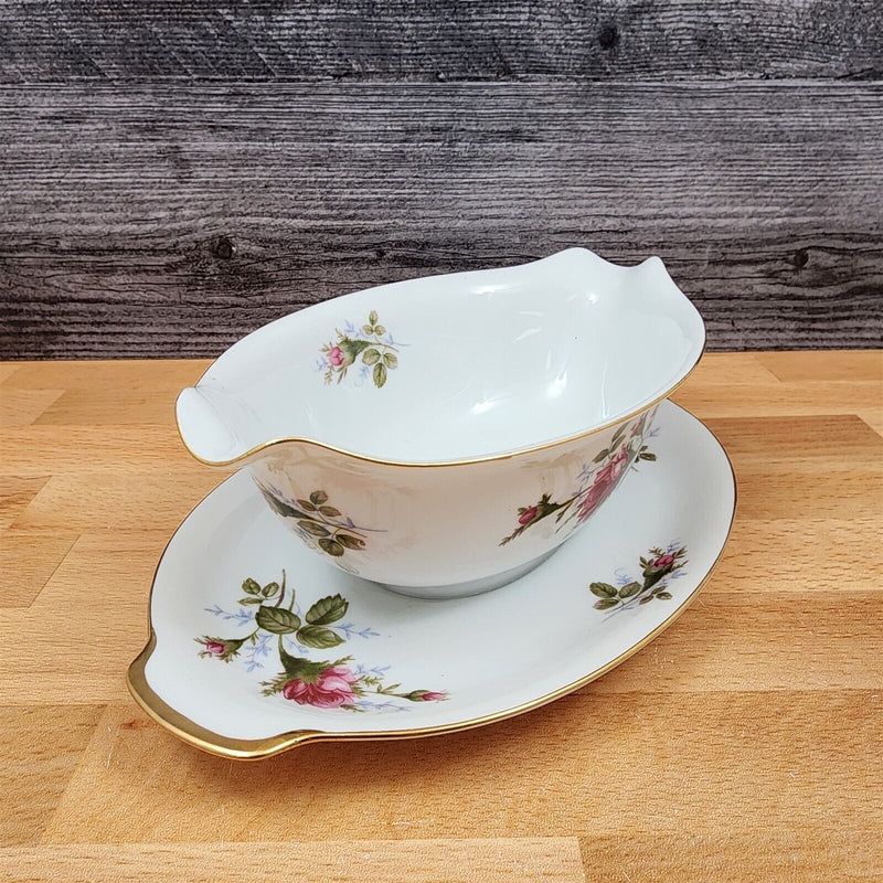 Load image into Gallery viewer, Moss Rose One Piece Gravy/Sauce Boat Pink Flowers Gold Trim by Sango Japan
