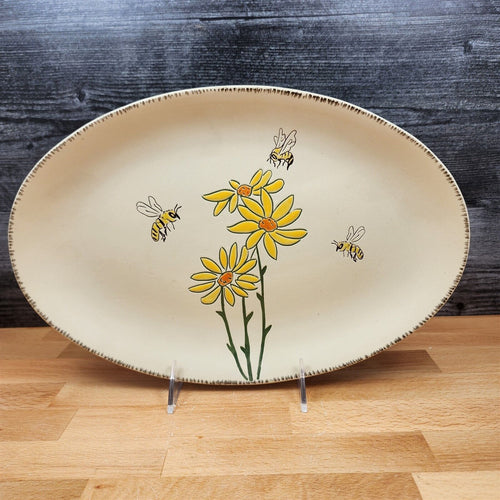 Spring Daisy with Bee's Floral Serving Plate Embossed Platter by Blue Sky 13