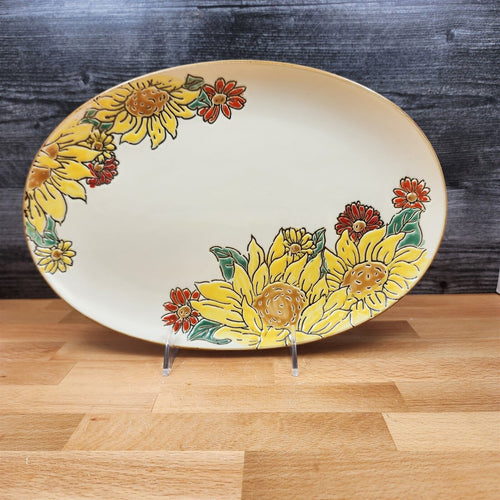 Brandywine Sunflower Serving Plate Embossed Floral Oval Platter by Blue Sky 12