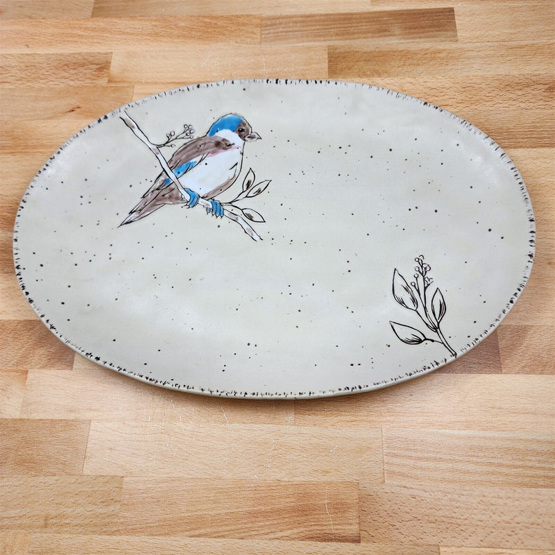 Load image into Gallery viewer, Spring Bird Serving Plate Embossed Oval Platter by Blue Sky 14&quot;
