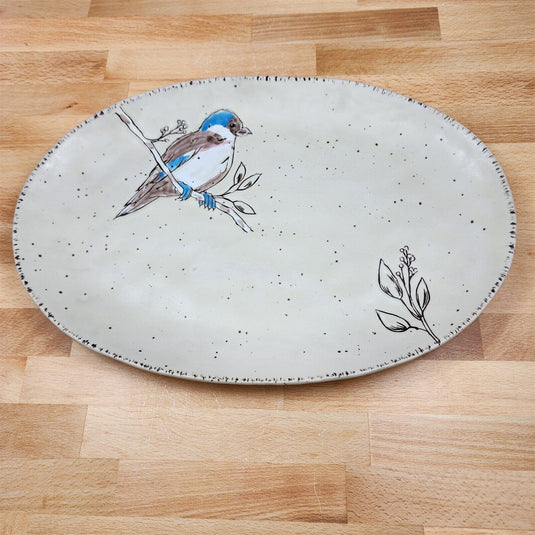 Spring Bird Serving Plate Embossed Oval Platter by Blue Sky 14"