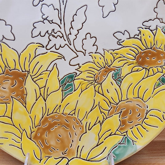 Gilded Sunflower Plate Platters Set of 3 Decorative Embossed by Blue Sky
