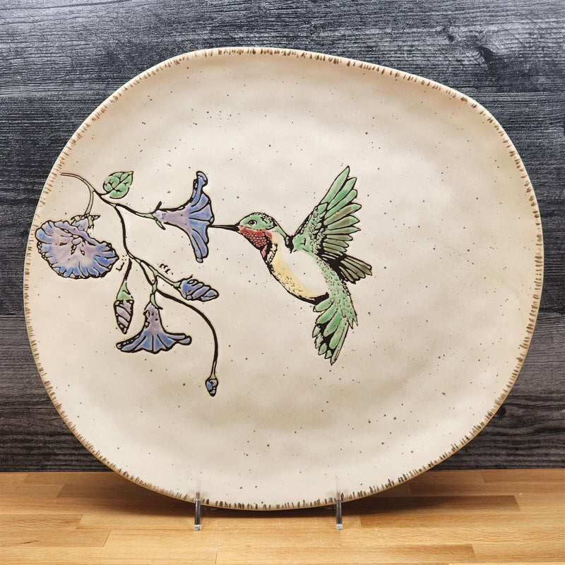 Load image into Gallery viewer, Ruby Throated Hummingbird Floral Serving Plate Embossed Platter by Blue Sky 14&quot;
