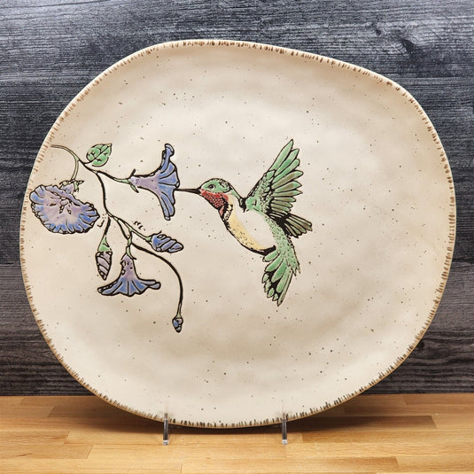 Ruby Throated Hummingbird Floral Serving Plate Embossed Platter by Blue Sky 14"