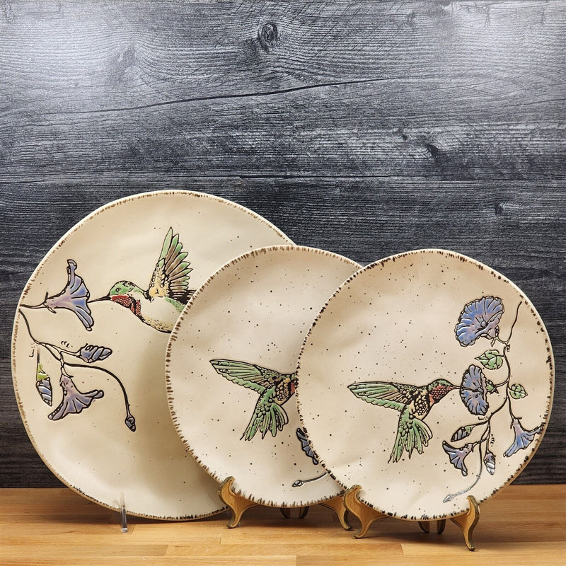 Load image into Gallery viewer, Ruby Throated Hummingbird Dinner and Salad Plate Set of 3 Embossed by Blue Sky
