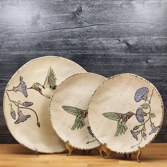 Ruby Throated Hummingbird Dinner and Salad Plate Set of 3 Embossed by Blue Sky