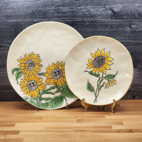 Sunflower Set of 2 Plates Dinner & Salad Decorative Embossed by Blue Sky