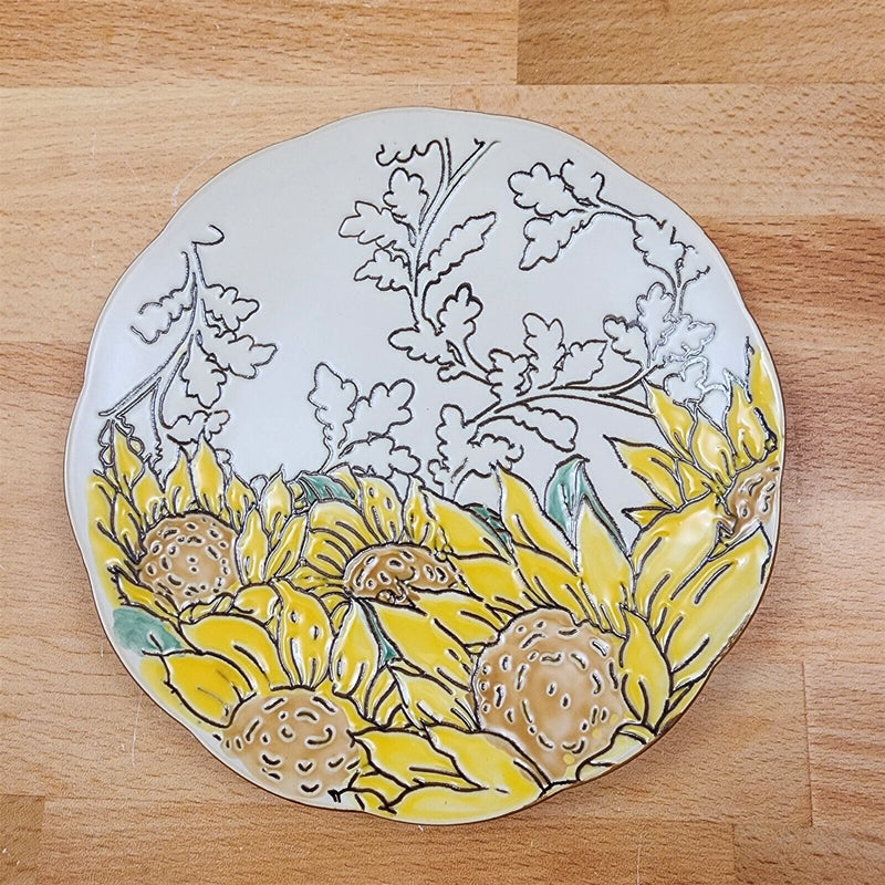Load image into Gallery viewer, Gilded Summer Sunflower Set of 4 Appetizer 6&quot; Plate Embossed Appy by Blue Sky

