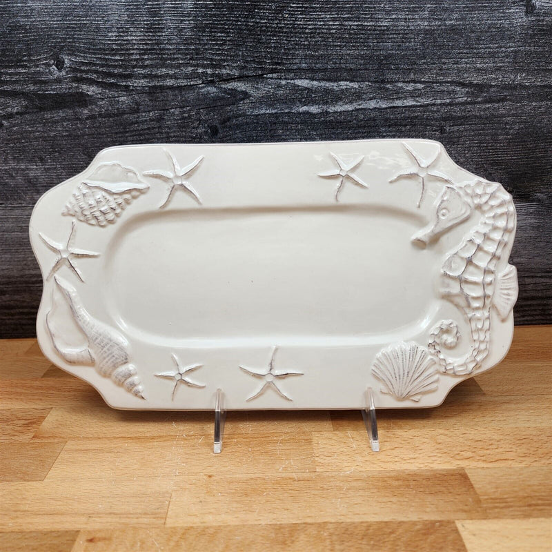 Load image into Gallery viewer, Laguna Coastal White Tray Serving Plate 12" Nautical Sea Horse Platter Blue Sky

