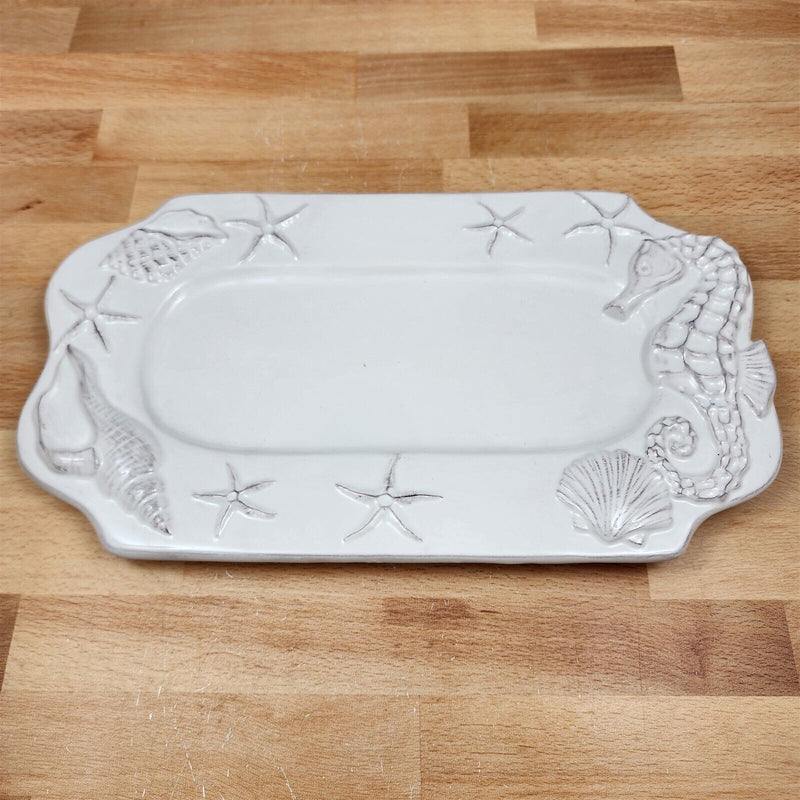 Load image into Gallery viewer, Laguna Coastal White Tray Serving Plate 12" Nautical Sea Horse Platter Blue Sky
