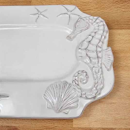 Laguna Coastal White Tray Serving Plate 12" Nautical Sea Horse Platter Blue Sky