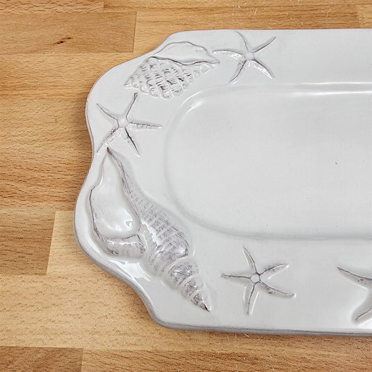 Laguna Coastal White Tray Serving Plate 12" Nautical Sea Horse Platter Blue Sky