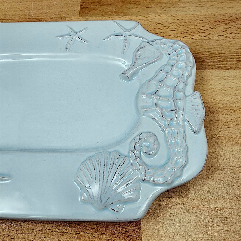 Load image into Gallery viewer, Laguna Coastal Blue Tray Serving Plate 12&quot; Nautical Sea Horse Platter Blue Sky
