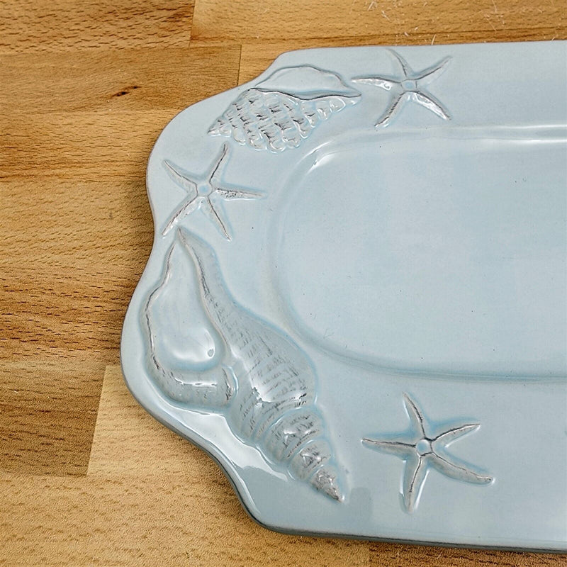 Load image into Gallery viewer, Laguna Coastal Blue Tray Serving Plate 12&quot; Nautical Sea Horse Platter Blue Sky
