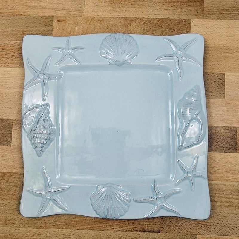 Load image into Gallery viewer, Laguna Coastal Blue Tray Serving Plate 9&quot; Nautical Sea Shells Platter Blue Sky
