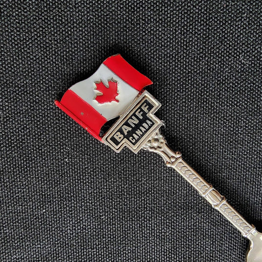 Banff Alberta Canada Flag Collector Souvenir Spoon 4 1/4in Silver Plated Steel