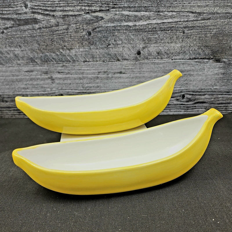 Load image into Gallery viewer, Pottery Barn Go Bananas Yellow Dessert Bowl Set Of 2 Ice Cream Split Boat
