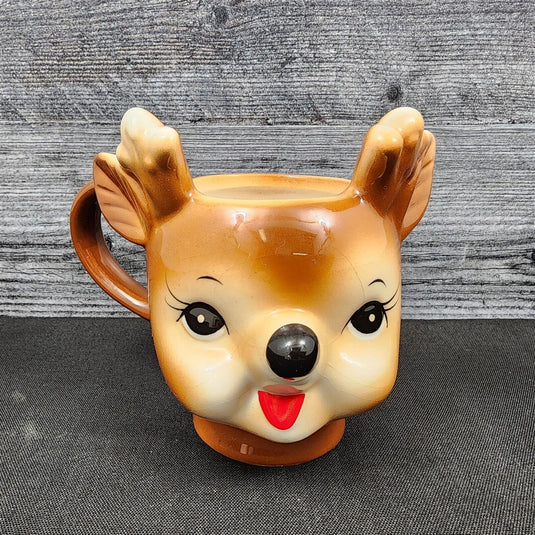 Pottery Barn Mug of Rudolph Reindeer Handcrafted Christmas 12 Oz Cup