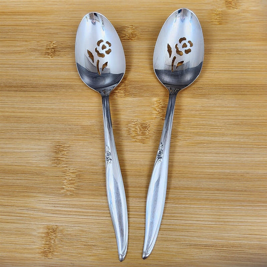 Oneida Kenwood Forever Rose Pierced Table Spoon Set of 2 Community Stainless