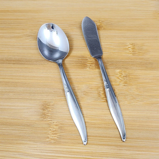 Oneida Kenwood Forever Rose Butter Knife and Sugar Spoon Set Community Stainless