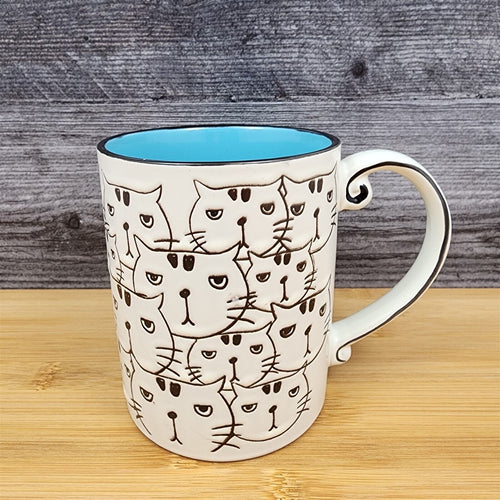 Cat Face Ceramic Coffee Mug 16oz (455ml) Beverage Cup Embossed by Blue Sky
