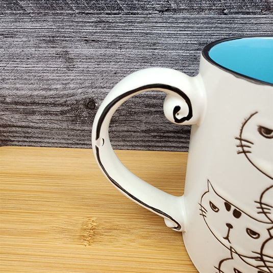 Cat Face Ceramic Coffee Mug 16oz (455ml) Beverage Cup Embossed by Blue Sky