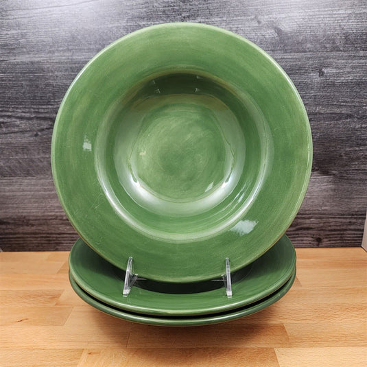 Pottery Barn Sausalito Moss Green Set of 3 Soup Bowl 10" 25cm Coupe Large Rim