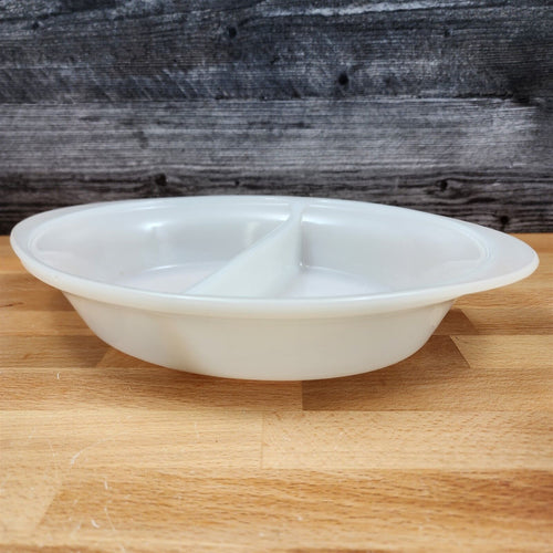Glassbake Milk White Glass Divided 12in Oval Casserole Baking Pan J239 by Mckee