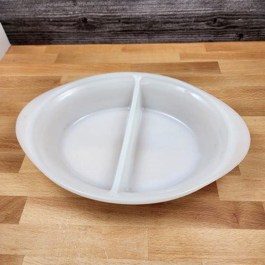 Glassbake Milk White Glass Divided 12in Oval Casserole Baking Pan J239 by Mckee