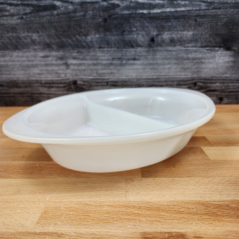 Load image into Gallery viewer, Glassbake Milk White Glass Divided 12in Oval Casserole Baking Pan J239 by Mckee
