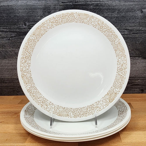 Corelle Corning Woodland Brown Set of 4 Dinner Plate Floral Edge10.25