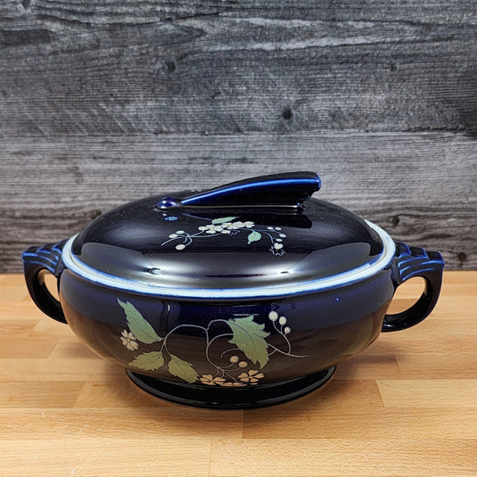 Hall Casserole Dish 8.5" with Cover Lid Round Cobalt Blue Garden 1.5 Qt Bowl