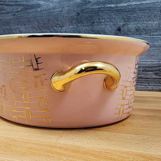 Hall Gold Label Pink Basket Weave Casserole Dish with Cover Lid 1.75 Qt Bowl