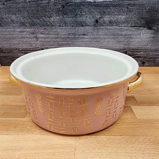 Hall Gold Label Pink Basket Weave Casserole Dish with Cover Lid 1.75 Qt Bowl