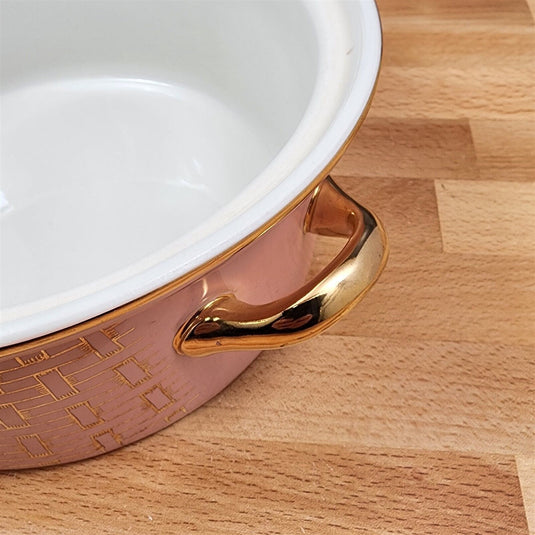 Hall Gold Label Pink Basket Weave Casserole Dish with Cover Lid 1.75 Qt Bowl