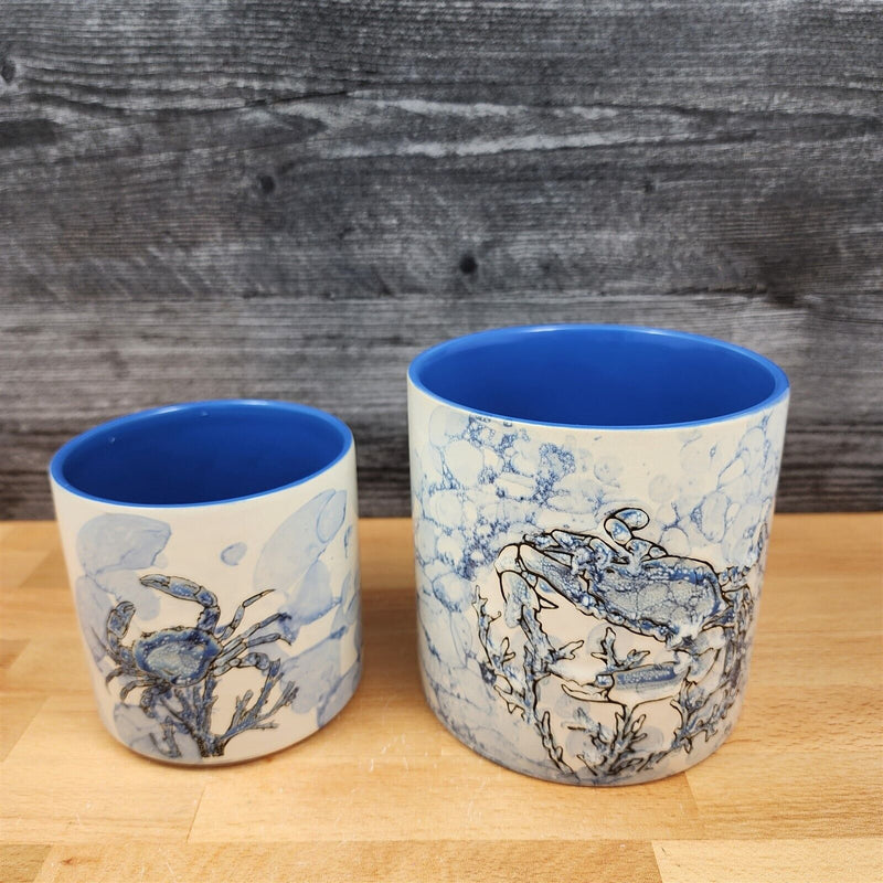 Load image into Gallery viewer, Chesapeake Bay Crab Canister Embossed Set of 2 by Blue Sky 4" &amp; 5" Sea Life Jar
