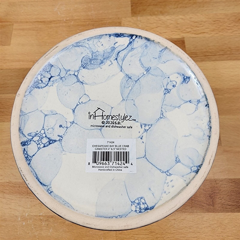 Load image into Gallery viewer, Chesapeake Bay Crab Canister Embossed Set of 2 by Blue Sky 4" &amp; 5" Sea Life Jar
