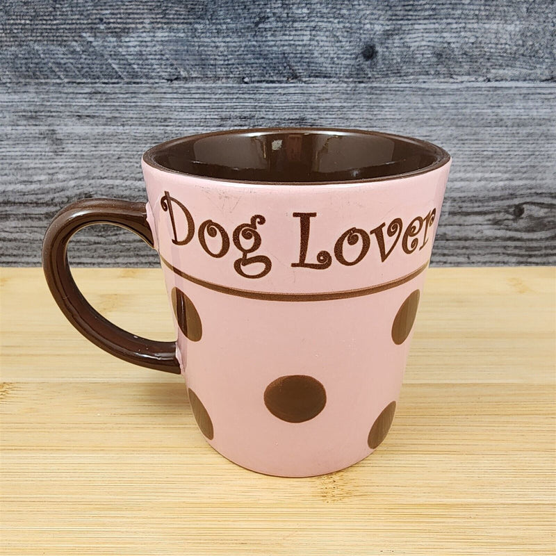 Load image into Gallery viewer, Dog Lover Coffee Mug Pink and Brown with Polka Dots Tea Cup by Petrageous
